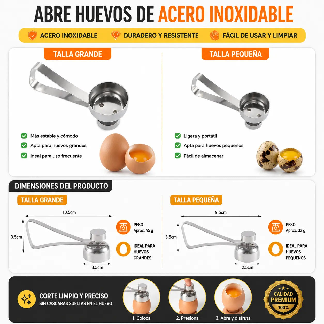 🥚🍳Cortador/abridor de huevos de acero inoxidable – Utensilio de cocina para abrir cáscaras de huevo