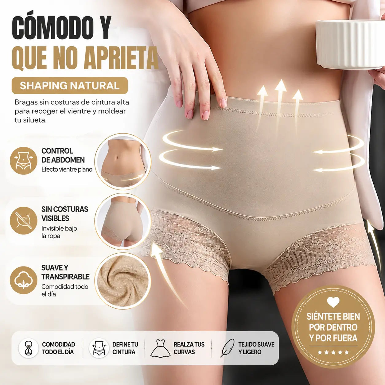 🙌【3 piezas 25€】Bragas moldeadoras abdomen plano y efecto push-up – suaves, transpirables y estilizan tu figura【M-2XL】