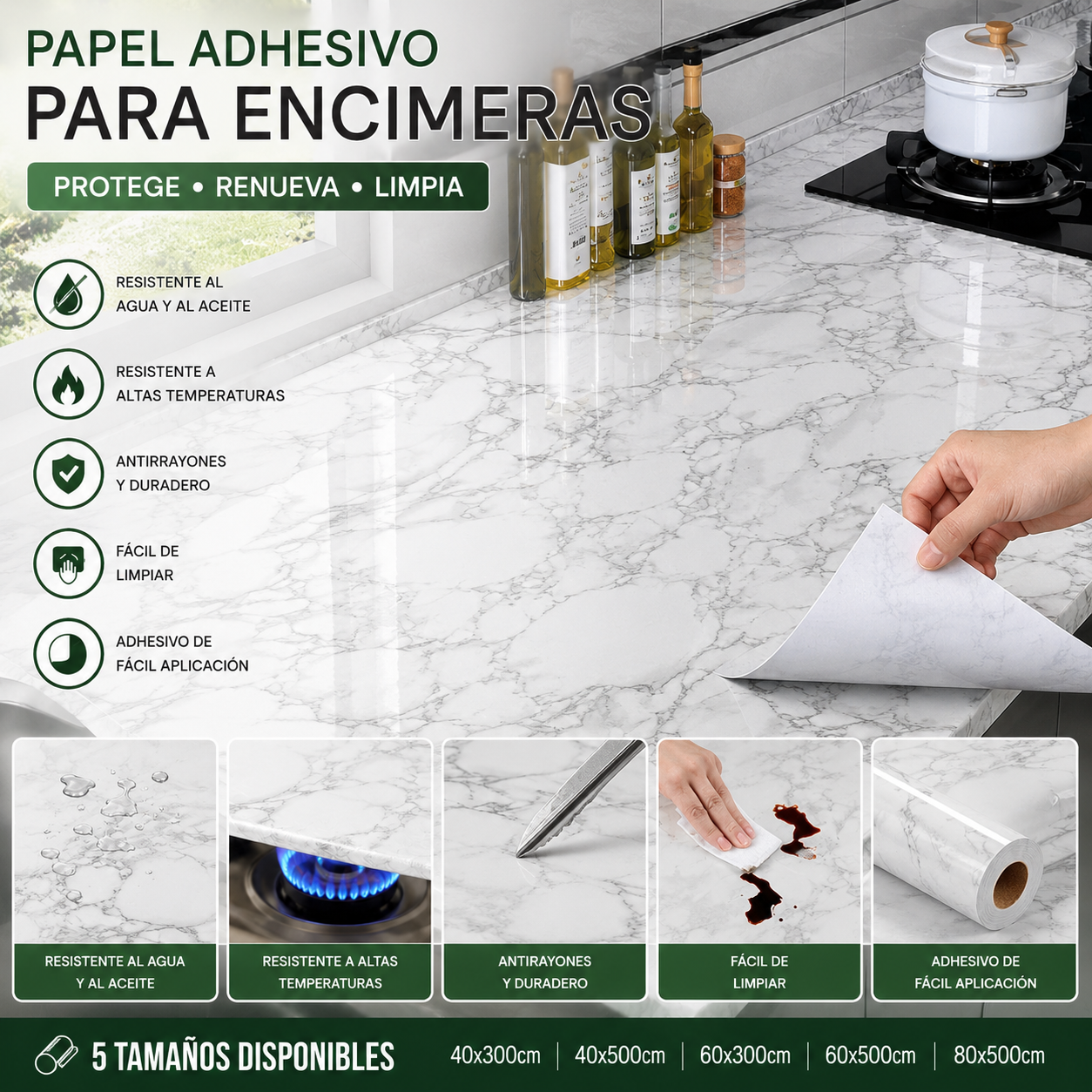 【60cm*5m】🛡️ Lámina Adhesiva de Aluminio Removible – Antigrasa, Resistente al Calor y Fácil de Limpiar