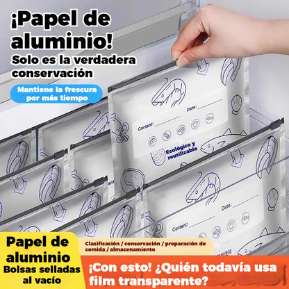 🥩🔥【30 pequeñas + 30 medianas + 30 grandes】90 bolsas -Bolsa Sellada de Papel de Aluminio de Grado Alimenticio con Cremallera para Conservar la Frescura para Uso en Refrigeradores Domésticos