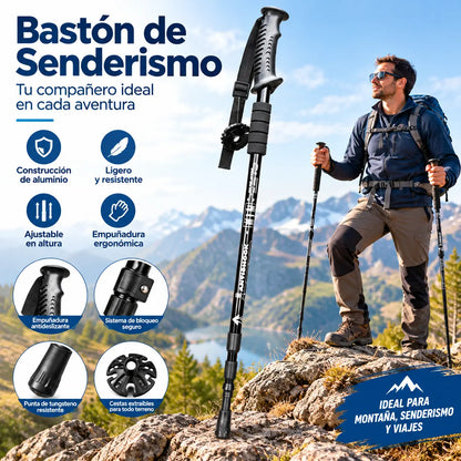 Bastón de trekking ajustable de aleación de aluminio: duradero, con absorción de impactos y ligero