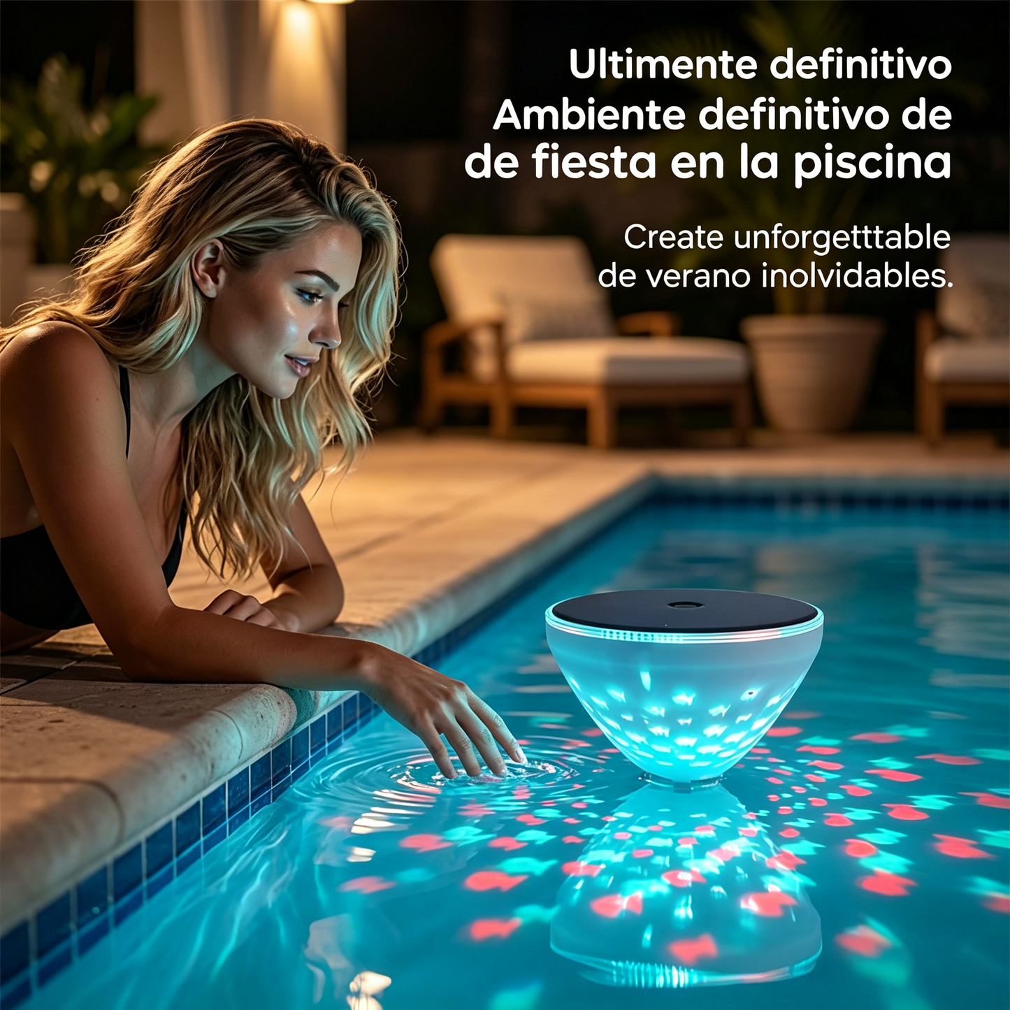 Lámpara solar flotante para piscina con proyección de peces
