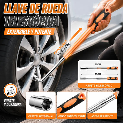 【llave inglesa + dado】Llave telescópica para neumáticos, rango telescópico de 35 a 53 cm, cabeza hexagonal, herramienta profesional para la reparación de automóviles.