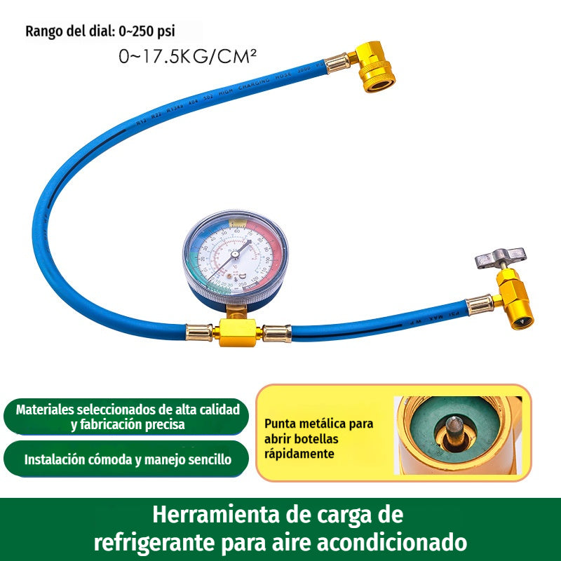 🔥🔧❄️ Manguera de recarga de refrigerante AC R134a con manómetro – Antifugas, fácil de leer y compatible con coches, camiones o aire acondicionado doméstico – Recarga DIY segura 🚗