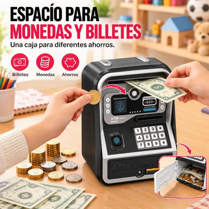 🏧💰 Caja de Ahorro Infantil con Huella y Código | Hucha Electrónica con Función ATM, Tarjeta y Gran Capacidad