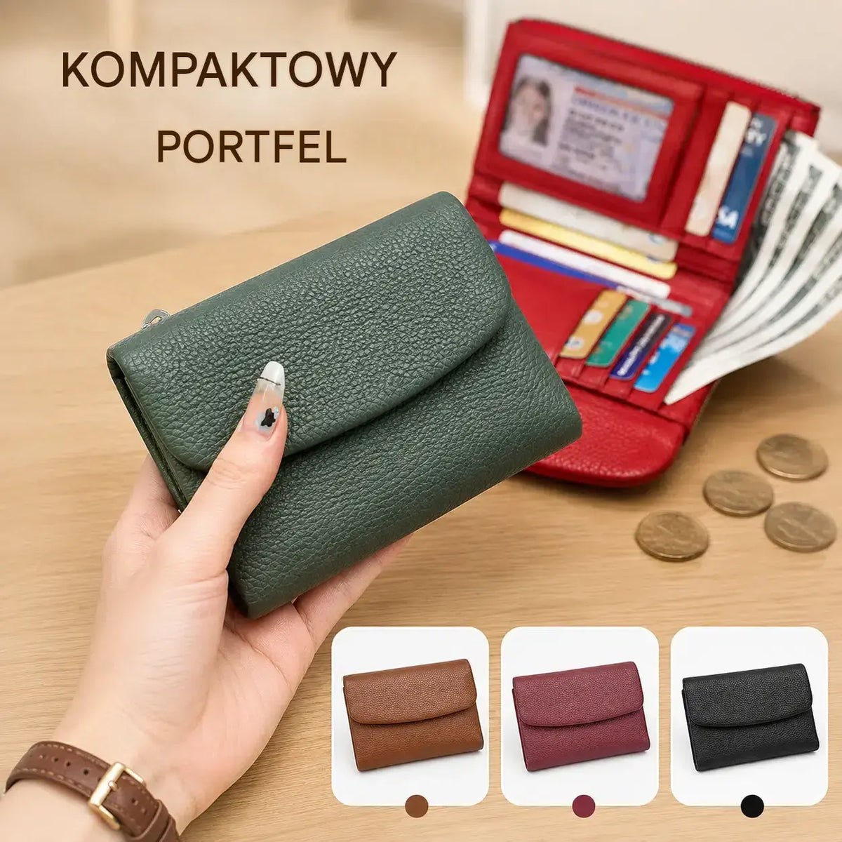 Portfel unisex Pebble wykonany z prawdziwej skóry z ochroną RFID