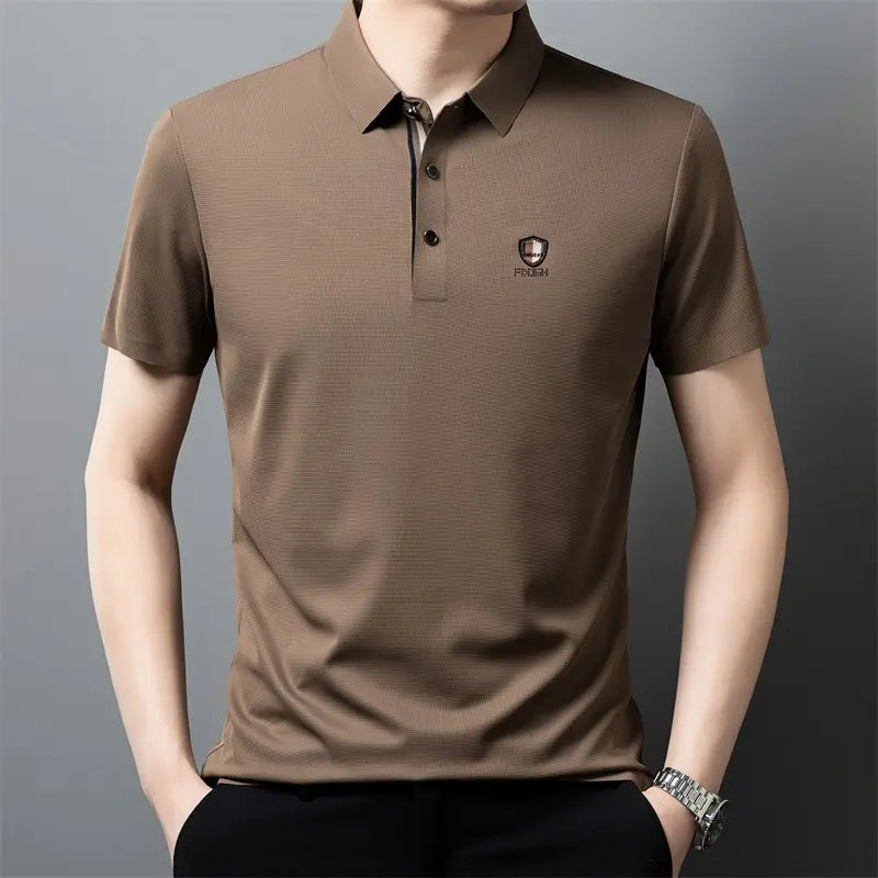 【M-4XL】Verano 2026 Nuevo polo casual con solapa de media manga de seda helada