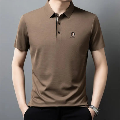 【M-4XL】Verano 2026 Nuevo polo casual con solapa de media manga de seda helada