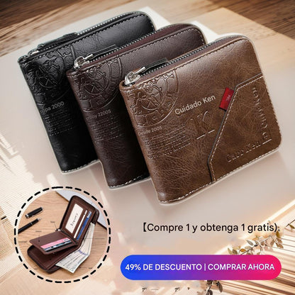 ⏰⏰⏰Oferta por tiempo limitado:😎Billetera con cremallera de estilo retro para hombre, figura pequeña gran capacidad💰