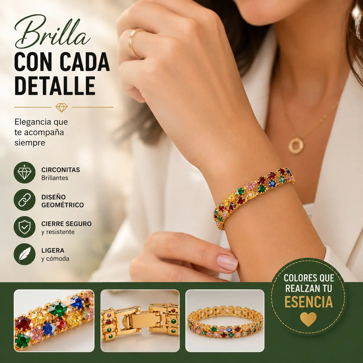 ✨Pulsera de circonitas geométricas coloridas de estilo bohemio