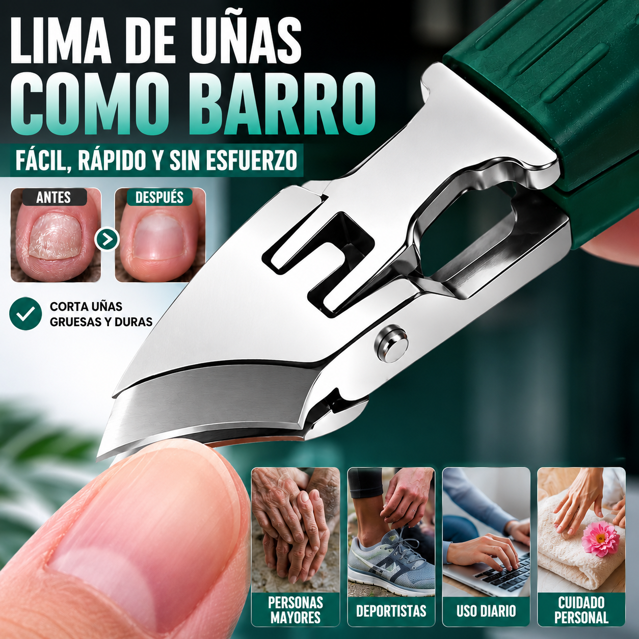 🔥 Cortaúñas antisalpicaduras con borde inclinado de 25° (juego de 3 piezas)