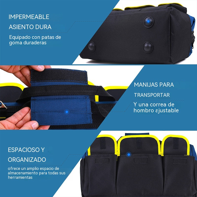Bolsa de herramientas resistente con correa para el hombro: duradera, espaciosa y práctica para diversos trabajos.