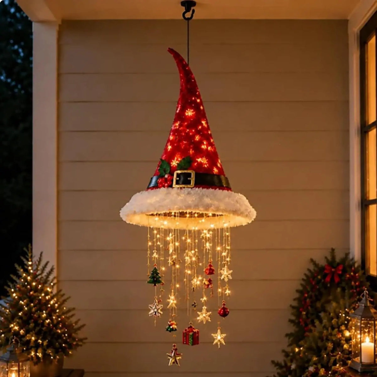 🎅 Gorro de Navidad con copo de nieve y luz LED de cristal  Brillo mágico para el porche ✨