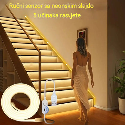 【2M】LED svjetlosna traka s pametnim senzorom i automatskim sustavom osvjetljenja, s USB ljepilom, idealna za kuhinje, spavaće sobe i stepenice.