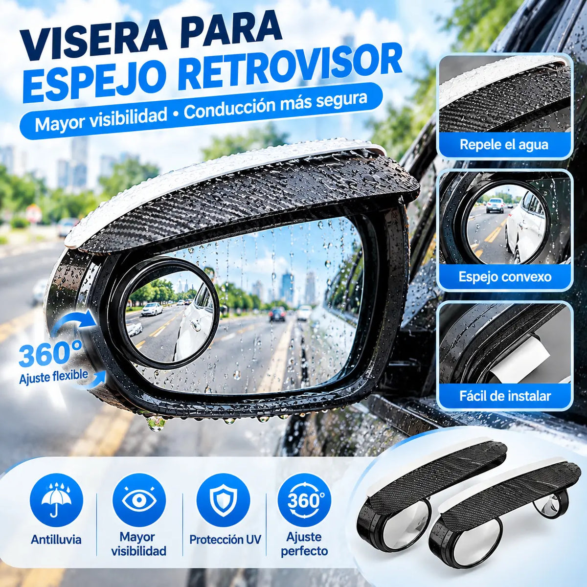 🔥【 2 piezas】🚗 Espejo retrovisor redondo de 360°, dile adiós a los puntos ciegos al conducir