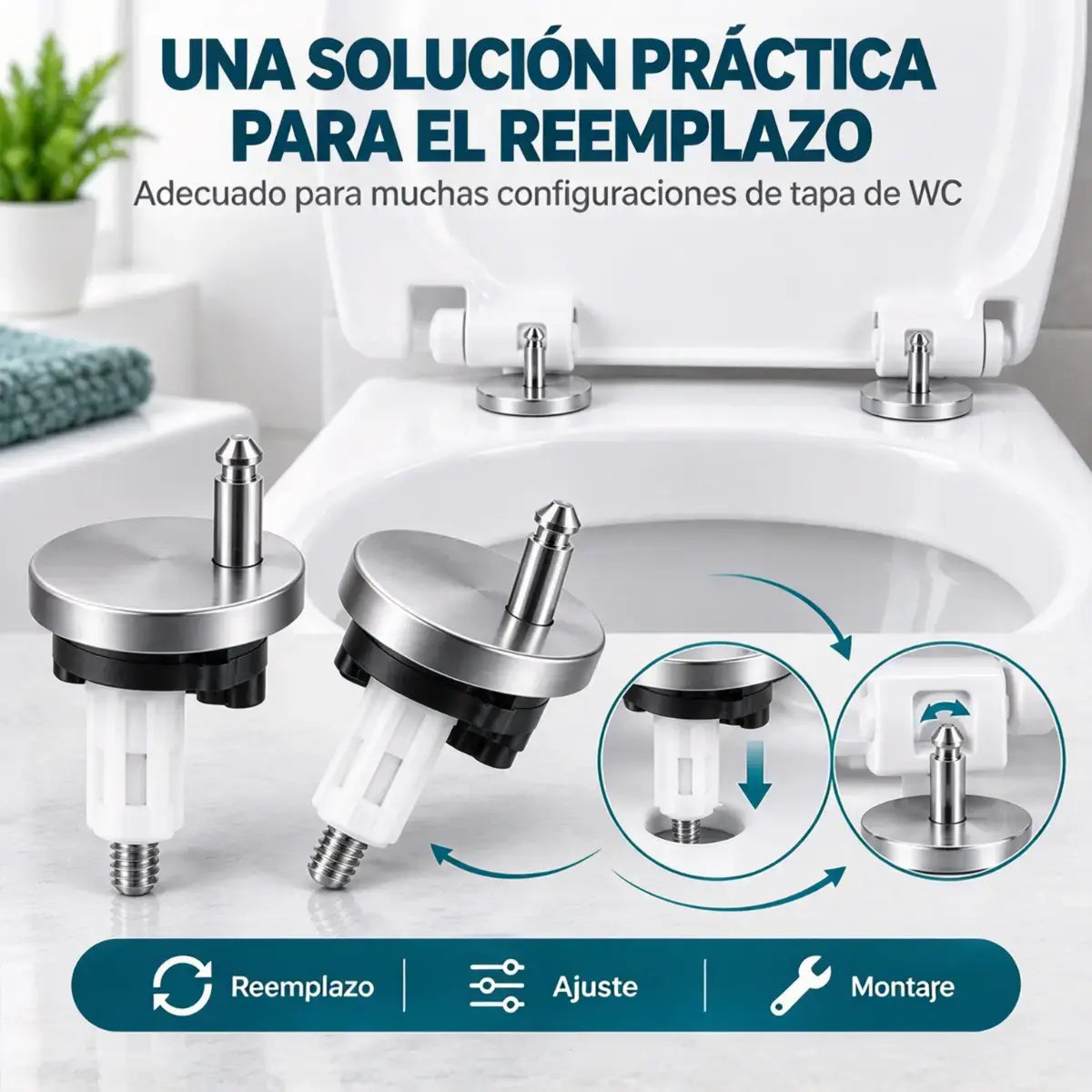🚽【2 pares, 4 piezas en total】Accesorios universales para baño ----💦✨Abrazaderas de tornillo para fijar el asiento del inodoro.