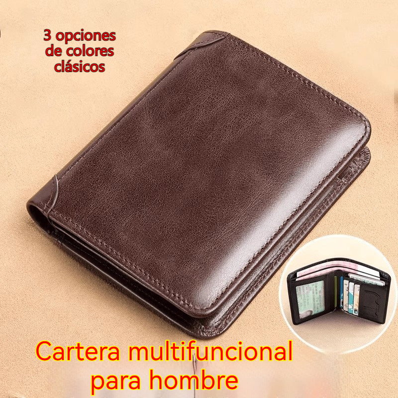 🐂✨ Nueva cartera de cuero genuino para hombre con sistema antirrobo