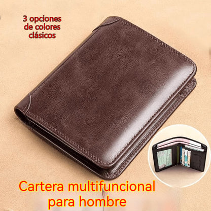 🐂✨ Nueva cartera de cuero genuino para hombre con sistema antirrobo