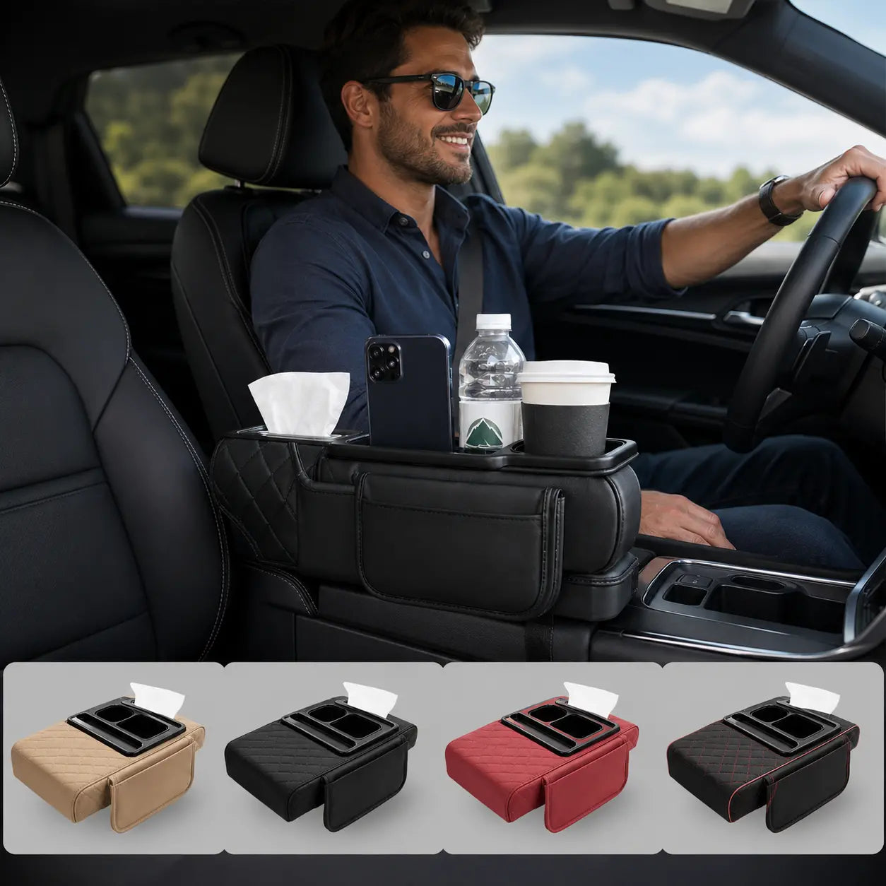 🚗👜Caja de almacenamiento multifuncional para coche 3 en 1 de piel.