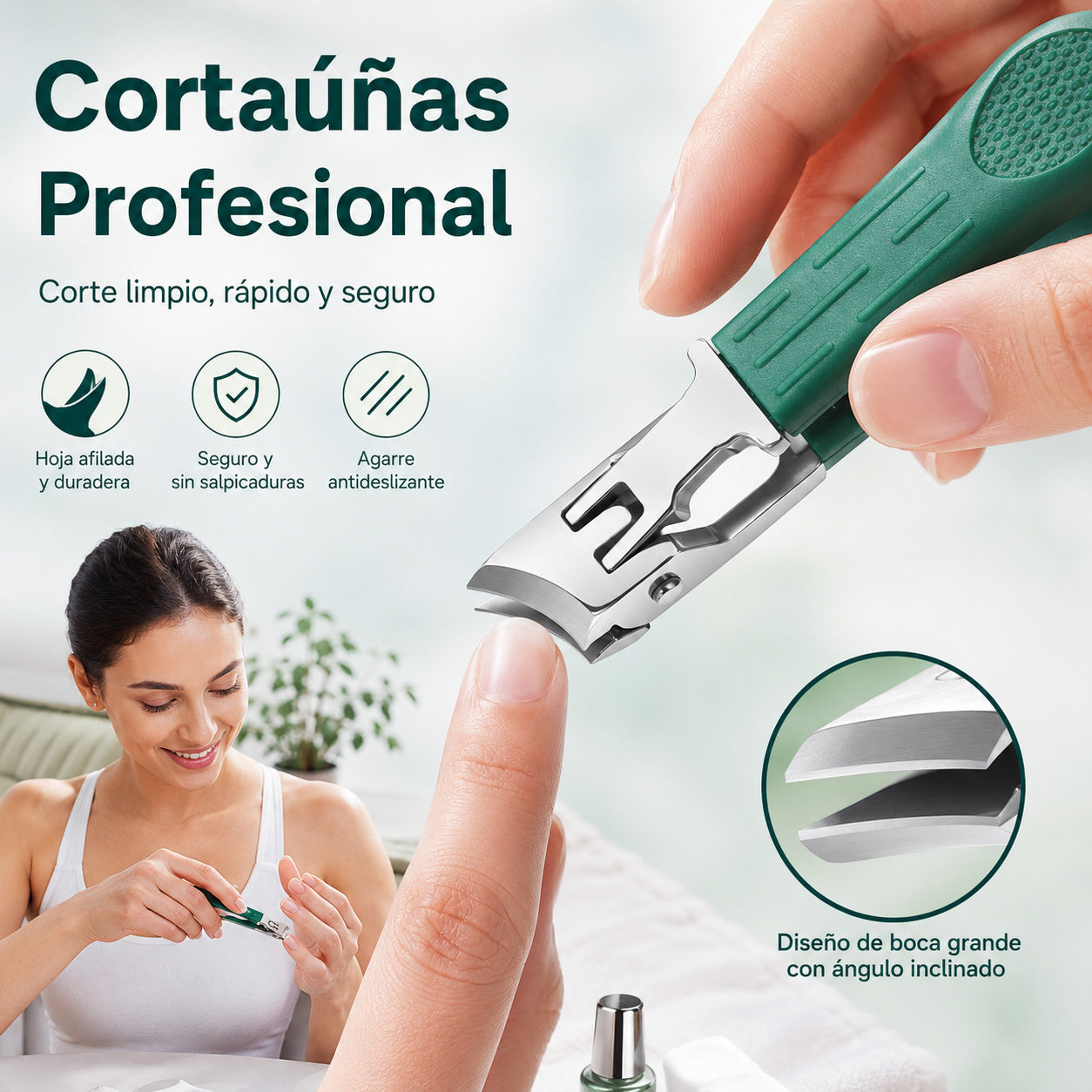 (juego de 3 piezas) Cortaúñas antisalpicaduras con borde inclinado de 25°