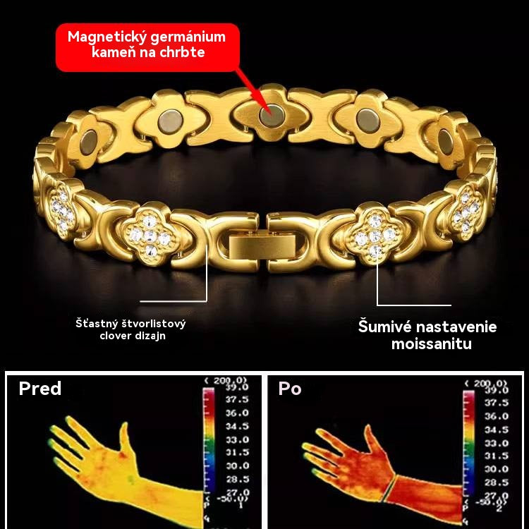 Magnetyczna bransoletka z diamentami Clover – odkryj swój sekret łagodzenia stresu i poprawy samopoczucia dzięki magnesom