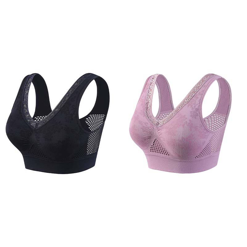 【M-6XL】2 pieza -【40-120kg】Nuevo sujetador cómodo y sin aros para mujer en tallas grandes; transpirable y confortable, con malla para la disipación del calor.