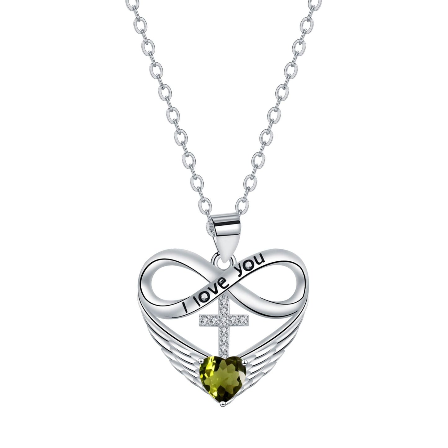 ✨Collar con colgante de cruz, corazón infinito y ala