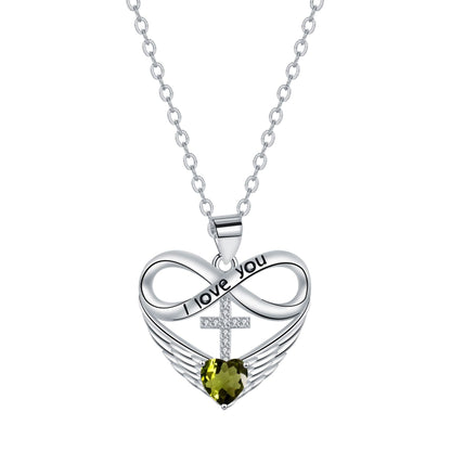 ✨Collar con colgante de cruz, corazón infinito y ala