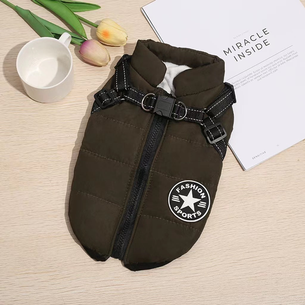 Chaleco/chaqueta 2 en 1 para mascotas: tejido impermeable, forro polar, hebilla de seguridad; disponible en varios colores.