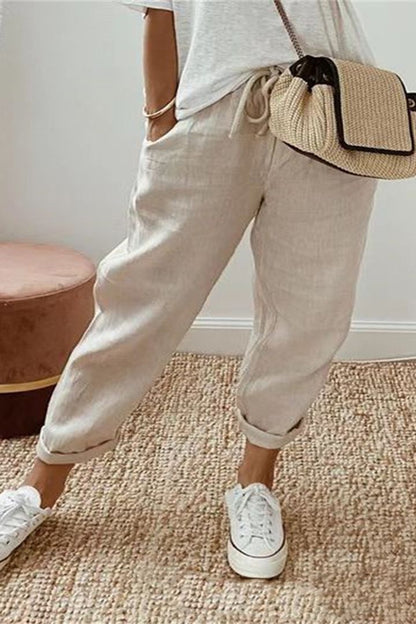 ☀️REBAJAS DE VERANO 50% DE DESCUENTO😍 Capris casuales de algodón y lino para mujer: transpirables, cómodos y con un estilo chic sin esfuerzo.