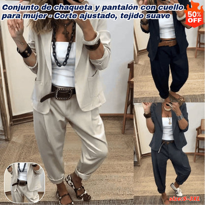 💎Descuento por tiempo limitado del 50%💎Conjunto de chaqueta y pantalón para mujer con solapas - Corte ajustado, tejido suave👖✨【40-100 kg】