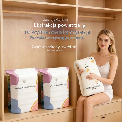 🧳【Zestaw 5-częściowy】💨 Duży, kompresyjny worek próżniowy: nie wymaga pompki, jest szczelny i idealny do oszczędzania miejsca w walizkach oraz w domu ✈️