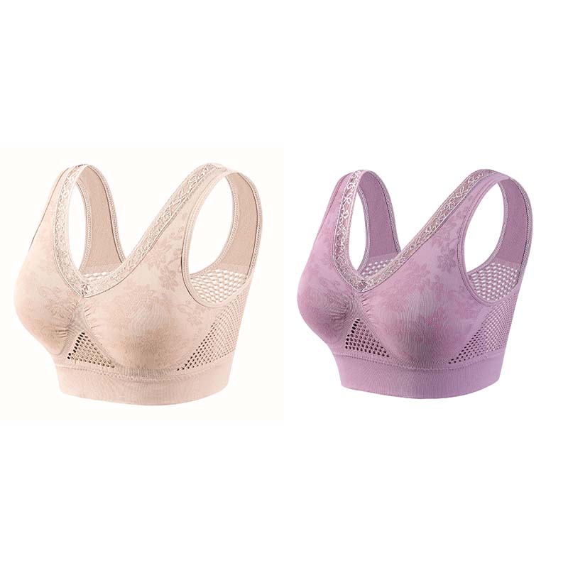 【M-6XL】2 pieza -【40-120kg】Nuevo sujetador cómodo y sin aros para mujer en tallas grandes; transpirable y confortable, con malla para la disipación del calor.