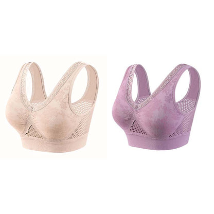 【M-6XL】2 pieza -【40-120kg】Nuevo sujetador cómodo y sin aros para mujer en tallas grandes; transpirable y confortable, con malla para la disipación del calor.
