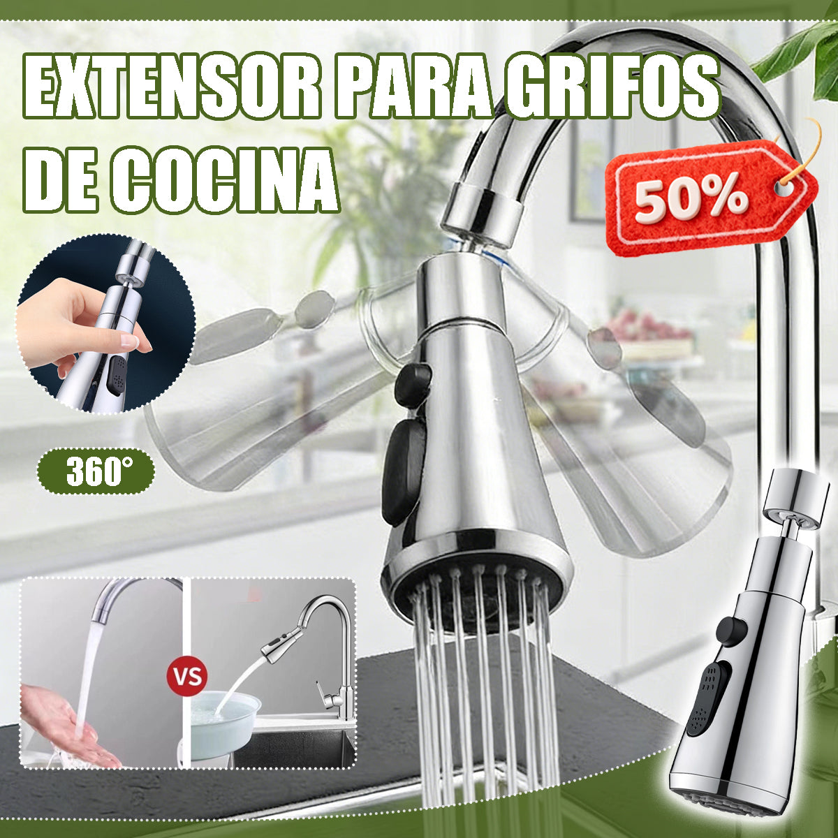 🔥【30%OFF】🚰🔥Boquilla extensora de grifo giratoria de 360°