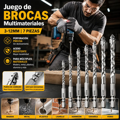 【7 pieza】Este juego de brocas multifuncionales de alta dureza es antideslizante, proporciona una perforación precisa y es adecuado para madera, metal, plástico y aluminio.【3+4+5+6+8+10+12mm】