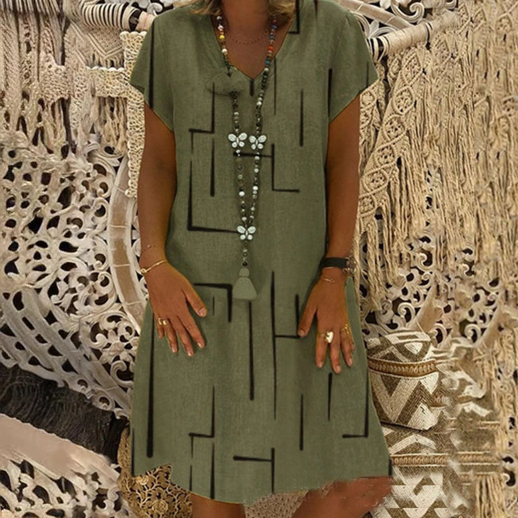 【45% DE DESCUENTO】🏆👗【Tallas S-5XL】Vestido de algodón estampado con cuello en V