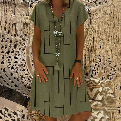 【45% DE DESCUENTO】🏆👗【Tallas S-5XL】Vestido de algodón estampado con cuello en V