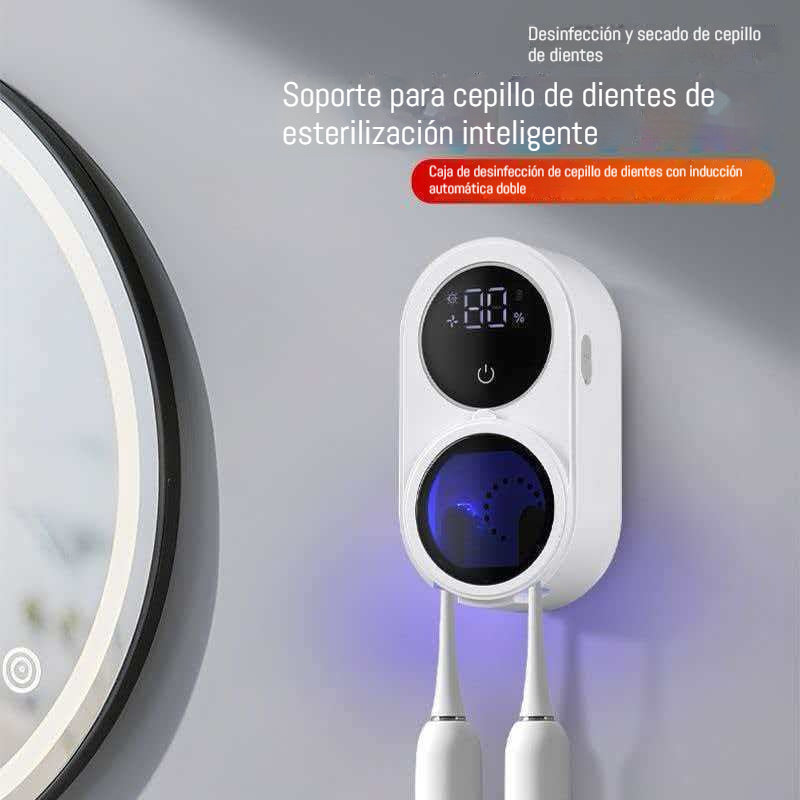 🦠🔋Miniportacepillos de dientes automático de pared con función de esterilización UV.