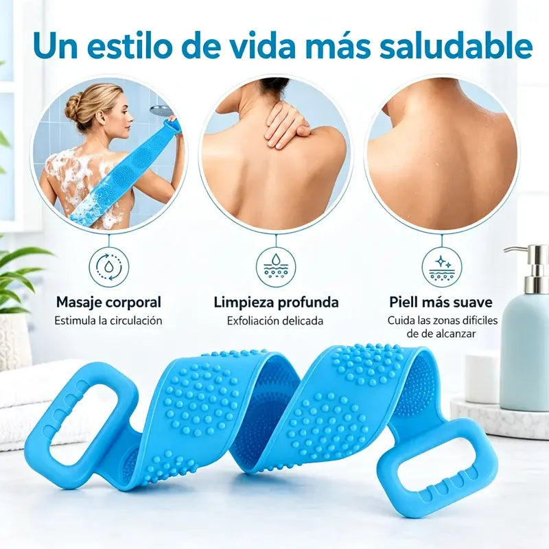 🔥Compra 1 y llévate 1 gratis🔥🛁 Guante de Baño de Silicona de Doble Cara – Exfoliante Corporal Extra Largo para Limpiar Fácilmente la Espalda
