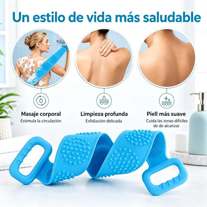 🔥Compra 1 y llévate 1 gratis🔥🛁 Guante de Baño de Silicona de Doble Cara – Exfoliante Corporal Extra Largo para Limpiar Fácilmente la Espalda