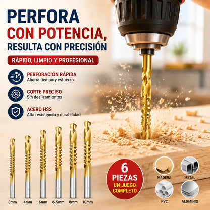【Juego de 6 piezas】⚙️ Juego de brocas helicoidales: fabricadas en acero rápido, con recubrimiento de titanio y aptas para diversos materiales 🧰
