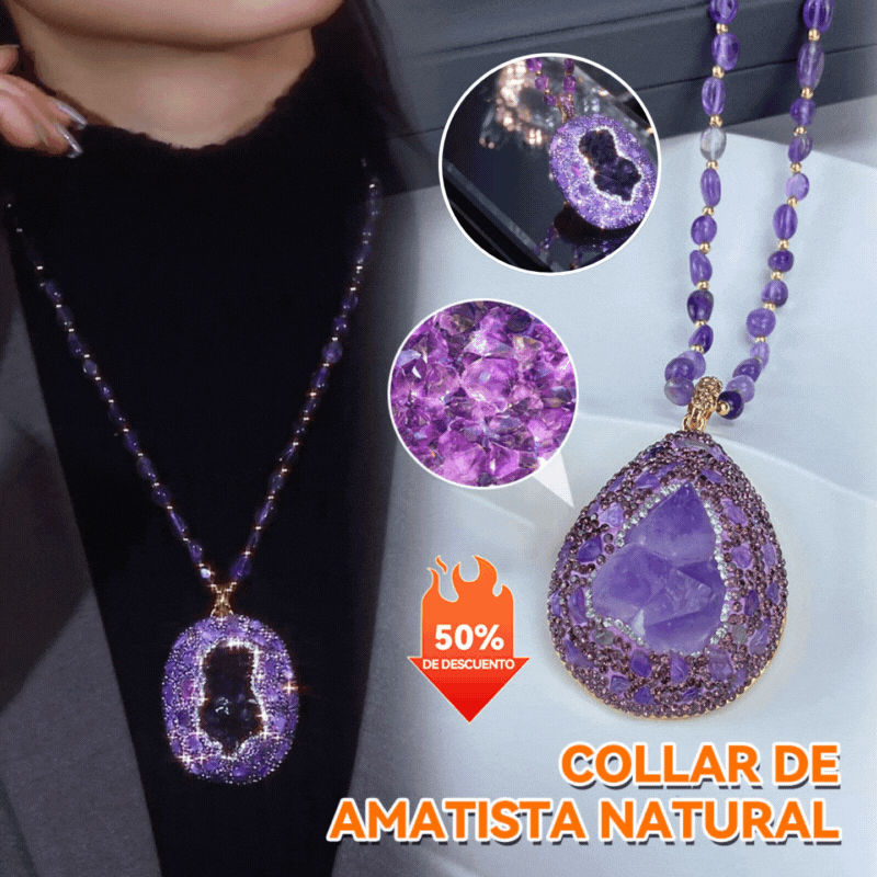 ✨Collar de alta gama con piedra cruda de amatista natural