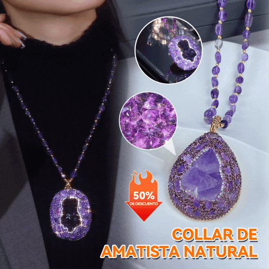 ✨Collar de alta gama con piedra cruda de amatista natural