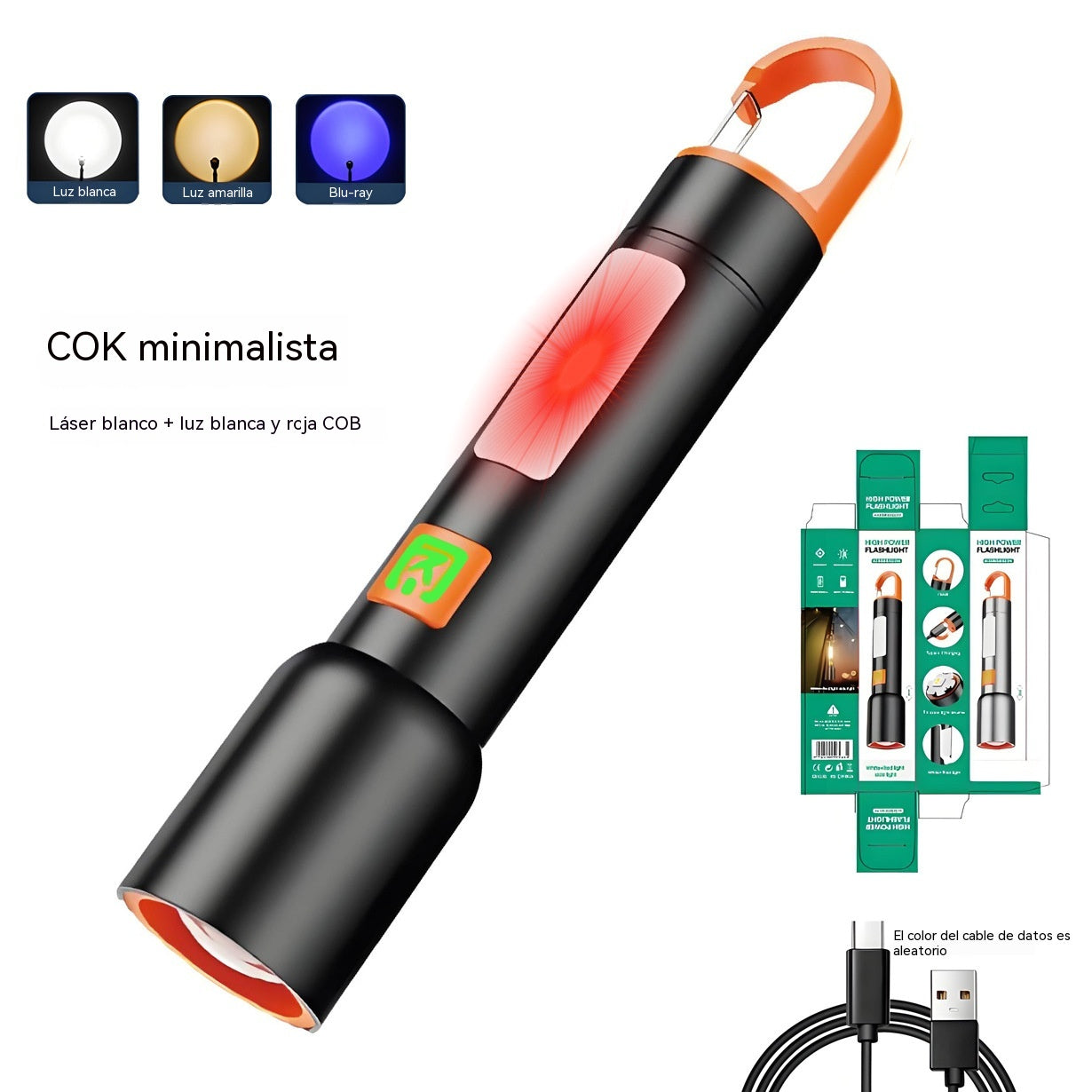 👍👍Linterna de alta intensidad con luz lateral multifuncional, carga rápida tipo C y batería de larga duración.