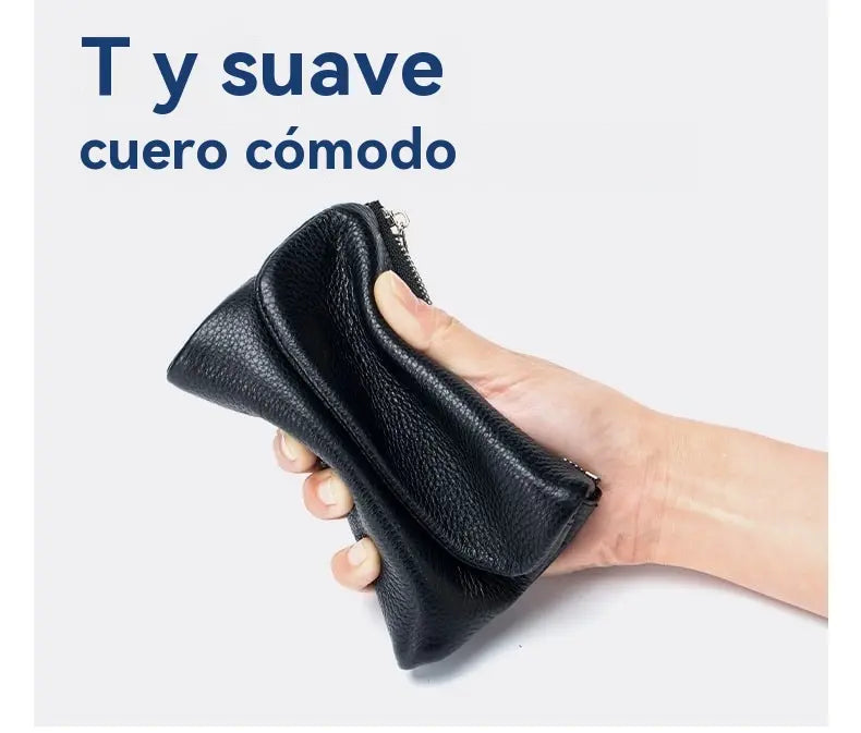 [Último día de promoción]Cartera unisex Pebble de piel auténtica con protección RFID