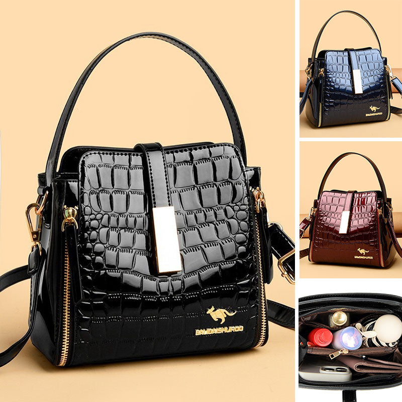 👜 ¡TIEMPO LIMITADO: 50% DE DESCUENTO! ✨ Bolso de mano brillante para mujer con estampado de cocodrilo: estructurado, detalles dorados, espacioso y elegante 💼