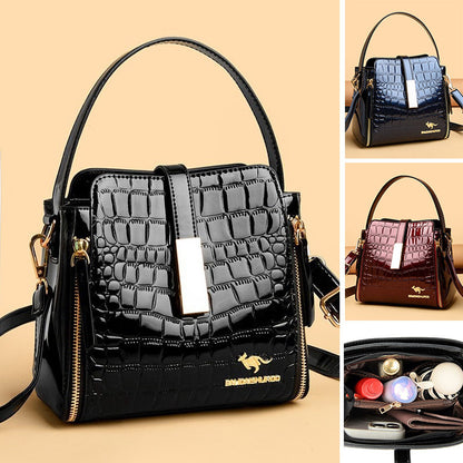 👜 ¡TIEMPO LIMITADO: 50% DE DESCUENTO! ✨ Bolso de mano brillante para mujer con estampado de cocodrilo: estructurado, detalles dorados, espacioso y elegante 💼