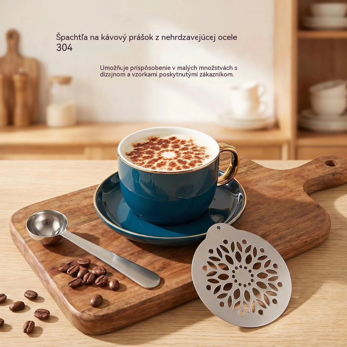 ☕✨ Sada 5 šablón na latte art z nerezovej ocele 304 – 5 kusov, opakovane použiteľné, vhodné na kávu aj dezerty.