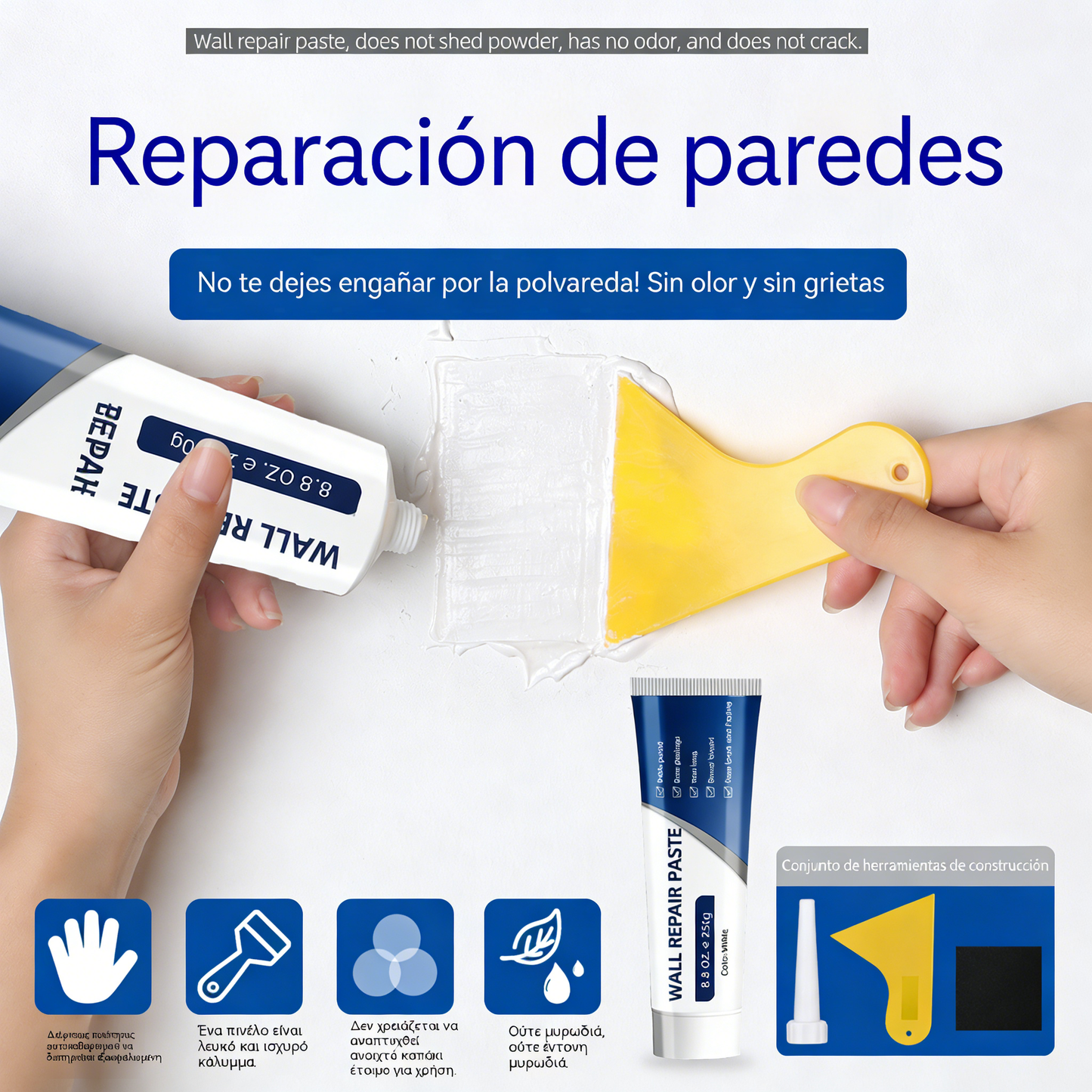 【2 piezas, herramientas incluidas】👨‍🔧 Pasta reparadora de paredes para grietas y agujeros